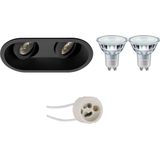 Voordeelset: LED Spot Set - Pragmi Zano Pro - GU10 Fitting - Inbouw Ovaal Dubbel - Mat Zwart - Kantelbaar - 185x93mm - Philips - MASTER 927 36D VLE - 4.9W - Warm Wit 2200K-2700K - DimTone Dimbaar