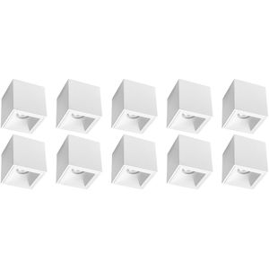 Opbouwspot 10 Pack - Pragmi Cliron Pro - GU10 Fitting - Opbouw Vierkant - Mat Wit - Aluminium - Verdiept - Ø90mm