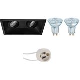 Voordeelset: LED Spot Set - LEDVANCE Parathom PAR16 930 36D - Pragmi Zano Pro - GU10 Fitting - Dimbaar - Inbouw Rechthoek Dubbel - Mat Zwart - 5.5W - Warm Wit 3000K - Kantelbaar - 185x93mm