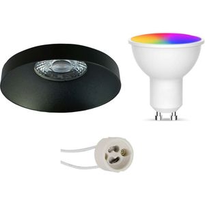 Voordeelset LED Spot Set GU10 - Facto - Smart LED - Wifi LED - Slimme LED - 5W - RGB+CCT - Aanpasbare Kleur - Dimbaar - Pragmi Vrito Pro - Inbouw Rond - Mat Zwart - Ø82mm