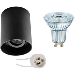 Voordeelset: Opbouwspot Set - LEDVANCE Parathom PAR16 930 36D - Pragmi Luxina Pro - GU10 Fitting - Dimbaar - Opbouw Rond - Mat Zwart - 5.5W - Warm Wit 3000K - Verdiept - Kantelbaar - Ø90mm