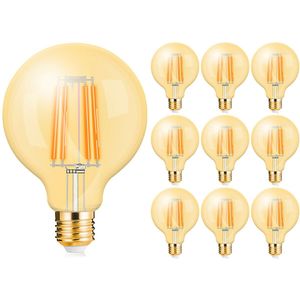 Voordeelpak 10x LED Lamp E27 Globe Filament - Brinton - Amber 6W 540lm - 822 Zeer Warm Wit 2200K - G125 | Vervangt 45W