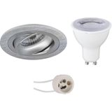 LED Spot Set - Pragmi Alpin Pro - Dimbaar - Inbouw Rond - Mat Zilver - GU10 Fitting - 6W - Helder/Koud Wit 6400K - Kantelbaar Ø92mm