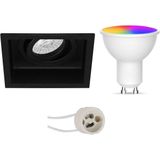 Voordeelset LED Spot Set GU10 - Facto - Smart LED - Wifi LED - Slimme LED - 5W - RGB+CCT - Aanpasbare Kleur - Dimbaar - Afstandsbediening - Pragmi Domy Pro - Inbouw Vierkant - Mat Zwart - Verdiept - Kantelbaar - 105mm