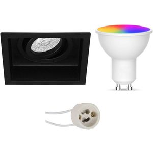 Voordeelset LED Spot Set GU10 - Facto - Smart LED - Wifi LED - Slimme LED - 5W - RGB+CCT - Aanpasbare Kleur - Dimbaar - Pragmi Domy Pro - Inbouw Vierkant - Mat Zwart - Verdiept - Kantelbaar - 105mm