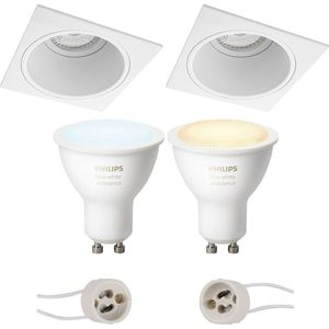 Voordeelset Pragmi Minko Pro - Inbouw Vierkant - Mat Wit - Verdiept - 90mm - Philips Hue - LED Spot Set GU10 - White Ambiance - Bluetooth