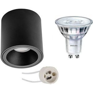 Voordeelset: Opbouwspot Set - Pragmi Cliron Pro - GU10 Fitting - Opbouw Rond - Mat Zwart - Verdiept - Ø90mm - Philips - SceneSwitch 827 36D - 1.5W-5W - Warm Wit 2200K-2700K - Dimbaar