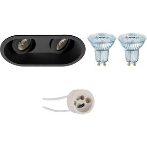 Voordeelset: LED Spot Set - LEDVANCE Parathom PAR16 930 36D - Pragmi Zano Pro - GU10 Fitting - Dimbaar - Inbouw Ovaal Dubbel - Mat Zwart - 5.5W - Warm Wit 3000K - Kantelbaar - 185x93mm