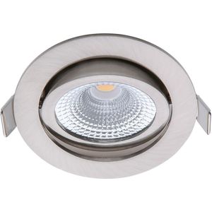 EcoDim - LED Spot - Inbouwspot - ED-10030 - 5W - Waterdicht IP54 - Dimbaar - Warm Wit 2700K - Mat Nikkel - Aluminium - Rond - Kantelbaar