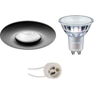 Voordeelset: LED Spot Set - Pragmi Luno Pro - Waterdicht IP65 - GU10 Fitting - Inbouw Rond - Mat Zwart - Ø82mm - Philips - MASTER 927 36D VLE - 4.9W - Warm Wit 2200K-2700K - DimTone Dimbaar