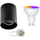 Voordeelset Opbouwspot Set GU10 - Facto - Smart LED - Wifi LED - Slimme LED - 5W - RGB+CCT - Aanpasbare Kleur - Dimbaar - Pragmi Luxina Pro - Opbouw Rond - Mat Zwart - Verdiept - Kantelbaar - Ø90mm