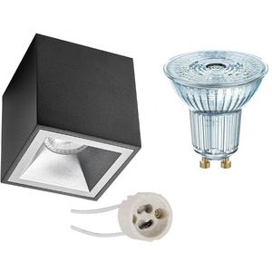 Voordeelset: Opbouwspot Set - LEDVANCE Parathom PAR16 940 36D - Pragmi Cliron Pro - GU10 Fitting - Dimbaar - Opbouw Vierkant - Mat Zwart/Zilver - 5.5W - Natuurlijk Wit 4000K - Verdiept - 90mm