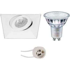 Voordeelset: LED Spot Set - Pragmi Nivas Pro - GU10 Fitting - Inbouw Vierkant - Mat Wit - Trimless - Kantelbaar - 150mm - Philips - MASTER 927 36D VLE - 4.9W - Warm Wit 2200K-2700K - DimTone Dimbaar