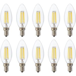 Voordeelpak LED Lamp 10 Pack - Kaarslamp - Filament - E14 Fitting - 6W Dimbaar - Warm Wit 2700K