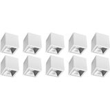 Opbouwspot 10 Pack - Pragmi Cliron Pro - GU10 Fitting - Opbouw Vierkant - Mat Wit/Zilver - Aluminium - Verdiept - Ø90mm