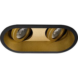 Spot - Pragmi Zano Pro - GU10 Inbouwspot - Ovaal Dubbel - Zwart/Goud - Aluminium - Kantelbaar