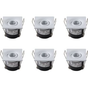 Voordeelpak LED Veranda Spot Verlichting 6 Pack - Inbouw Vierkant 1W - Natuurlijk Wit 4200K - Mat Wit Aluminium - 40mm