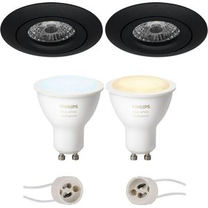 Voordeelset Pragmi Uranio Pro - Inbouw Rond - Mat Zwart - Kantelbaar - Ø82mm - Philips Hue - LED Spot Set GU10 - White Ambiance - Bluetooth