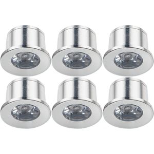 Voordeelpak LED Veranda Spot Verlichting 6 Pack - Velvalux - 1W - Natuurlijk Wit 4000K - Inbouw - Rond - Mat Zilver - Aluminium - Ø31mm