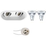 Voordeelset: LED Spot Set - Pragmi Zano Pro - GU10 Fitting - Inbouw Ovaal Dubbel - Mat Wit - Kantelbaar - 185x93mm - Philips - CorePro 827 36D - 4W - Warm Wit 2700K - Dimbaar