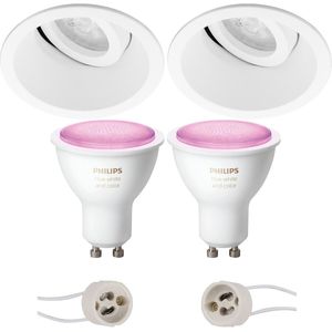 Voordeelset Pragmi Zano Pro - Inbouw Rond - Mat Wit - Kantelbaar - Ø93mm - Philips Hue - LED Spot Set GU10 - White and Color Ambiance - Bluetooth