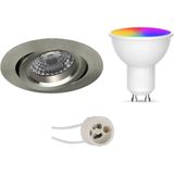 Voordeelset LED Spot Set GU10 - Facto - Smart LED - Wifi LED - Slimme LED - 5W - RGB+CCT - Aanpasbare Kleur - Dimbaar - Afstandsbediening - Pragmi Aerony Pro - Inbouw Rond - Mat Nikkel - Kantelbaar - Ø82mm