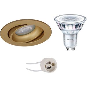 Voordeelset: LED Spot Set - Pragmi Delton Pro - GU10 Fitting - Inbouw Rond - Mat Goud - Kantelbaar - Ø82mm - Philips - CorePro 830 36D - 4W - Warm Wit 3000K - Dimbaar