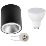 Voordeelset Opbouwspot Set - Pragmi Cliron Pro - GU10 Fitting - Dimbaar - Opbouw Rond - Mat Zwart/Zilver - 6W - Helder/Koud Wit 6400K - Verdiept - Ø90mm