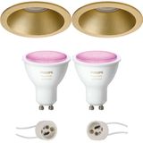 Voordeelset Pragmi Pollon Pro - Inbouw Rond - Mat Goud - Verdiept - Ø82mm - Philips Hue - LED Spot Set GU10 - White and Color Ambiance - Bluetooth