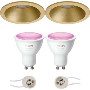 Voordeelset Pragmi Pollon Pro - Inbouw Rond - Mat Goud - Verdiept - Ø82mm - Philips Hue - LED Spot Set GU10 - White and Color Ambiance - Bluetooth