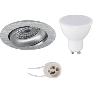 Voordeelset LED Spot Set - Pragmi Delton Pro - GU10 Fitting - Inbouw Rond - Mat Zilver - 6W - Natuurlijk Wit 4200K - Kantelbaar - Ø82mm