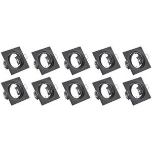 Spot Armatuur 10 Pack - Trion - GU10 Inbouwspot - Vierkant - Zwart - Aluminium - Kantelbaar 80mm