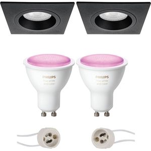 Voordeelset Pragmi Rodos Pro - Inbouw Vierkant - Mat Zwart - 93mm - Philips Hue - LED Spot Set GU10 - White and Color Ambiance - Bluetooth