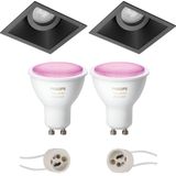 Voordeelset Pragmi Zano Pro - Inbouw Vierkant - Mat Zwart - Kantelbaar - 93mm - Philips Hue - LED Spot Set GU10 - White and Color Ambiance - Bluetooth