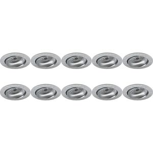 10x Spot Armatuur - GU10 Inbouwspot - Pragmi Delton Pro Rond - Zilver - Aluminium - Kantelbaar - Ø82mm