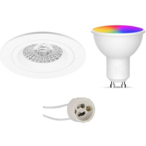 Voordeelset LED Spot Set GU10 - Facto - Smart LED - Wifi LED - Slimme LED - 5W - RGB+CCT - Aanpasbare Kleur - Dimbaar - Pragmi Rodos Pro - Inbouw Rond - Mat Wit - Ø93mm