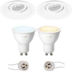 Voordeelset Pragmi Domy Pro - Inbouw Rond - Mat Wit - Verdiept - Kantelbaar - Ø105mm - Philips Hue - LED Spot Set GU10 - White Ambiance - Bluetooth