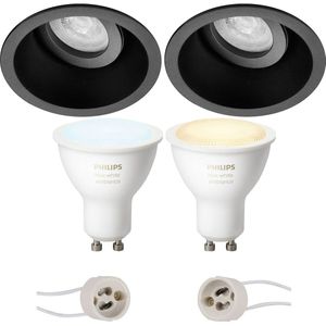 Voordeelset Pragmi Zano Pro - Inbouw Rond - Mat Zwart - Kantelbaar - Ø93mm - Philips Hue - LED Spot Set GU10 - White Ambiance - Bluetooth