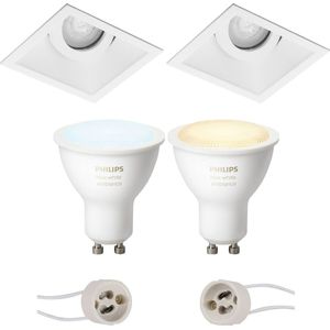 Voordeelset Pragmi Zano Pro - Inbouw Vierkant - Mat Wit - Kantelbaar - 93mm - Philips Hue - LED Spot Set GU10 - White Ambiance - Bluetooth