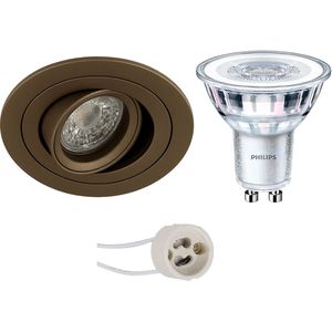 Voordeelset: LED Spot Set - Sigmi Luno Pro - GU10 Fitting - Inbouw Rond - Brons - Kantelbaar - Zaagmaat 80mm Diameter 92mm - Philips - CorePro 840 36D - 3W - Natuurlijk Wit 4000K - Dimbaar