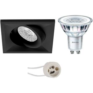 Voordeelset: LED Spot Set - Pragmi Qiundo Pro - GU10 Fitting - Inbouw Vierkant - Mat Zwart - Kantelbaar - 80mm - Philips - CorePro 827 36D - 4.6W - Warm Wit 2700K