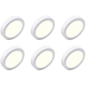 Voordeelpak LED Downlight 6 Pack - Opbouw Rond 18W - Natuurlijk Wit 4200K - Mat Wit Aluminium - Ø225mm