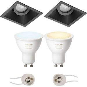 Voordeelset Pragmi Zano Pro - Inbouw Vierkant - Mat Zwart - Kantelbaar - 93mm - Philips Hue - LED Spot Set GU10 - White Ambiance - Bluetooth