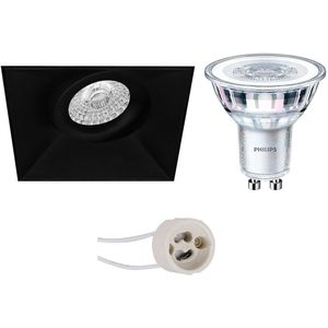 Voordeelset: LED Spot Set - Pragmi Nivas Pro - GU10 Fitting - Inbouw Vierkant - Mat Zwart - Trimless - Kantelbaar - 150mm - Philips - CorePro 827 36D - 5W - Warm Wit 2700K - Dimbaar