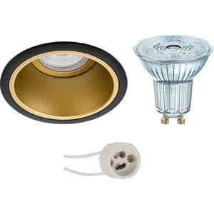 Voordeelset: LED Spot Set - LEDVANCE Parathom PAR16 930 36D - Pragmi Minko Pro - GU10 Fitting - Dimbaar - Inbouw Rond - Mat Zwart/Goud - 3.4W - Warm Wit 3000K - Verdiept - Ø90mm