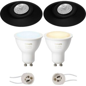 Voordeelset Pragmi Nivas Pro - Inbouw Rond - Mat Zwart - Trimless - Kantelbaar - Ø150mm - Philips Hue - LED Spot Set GU10 - White Ambiance - Bluetooth