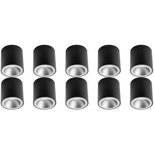 Opbouwspot 10 Pack - Pragmi Cliron Pro - GU10 Fitting - Opbouw Rond - Mat Zwart/Zilver - Aluminium - Verdiept - Ø90mm