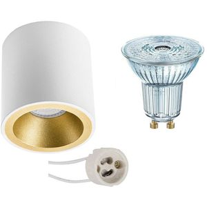 Voordeelset: Opbouwspot Set - LEDVANCE Parathom PAR16 940 36D - Pragmi Cliron Pro - GU10 Fitting - Dimbaar - Opbouw Rond - Mat Wit/Goud - 3.7W - Natuurlijk Wit 4000K - Verdiept - Ø90mm