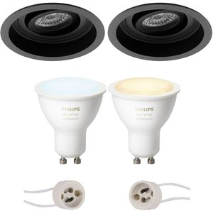 Voordeelset Pragmi Domy Pro - Inbouw Rond - Mat Zwart - Verdiept - Kantelbaar - Ø105mm - Philips Hue - LED Spot Set GU10 - White Ambiance - Bluetooth