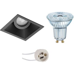 Voordeelset: LED Spot Set - LEDVANCE Parathom PAR16 930 36D - Pragmi Zano Pro - GU10 Fitting - Dimbaar - Inbouw Vierkant - Mat Zwart - 3.7W - Warm Wit 3000K - Kantelbaar - 93mm